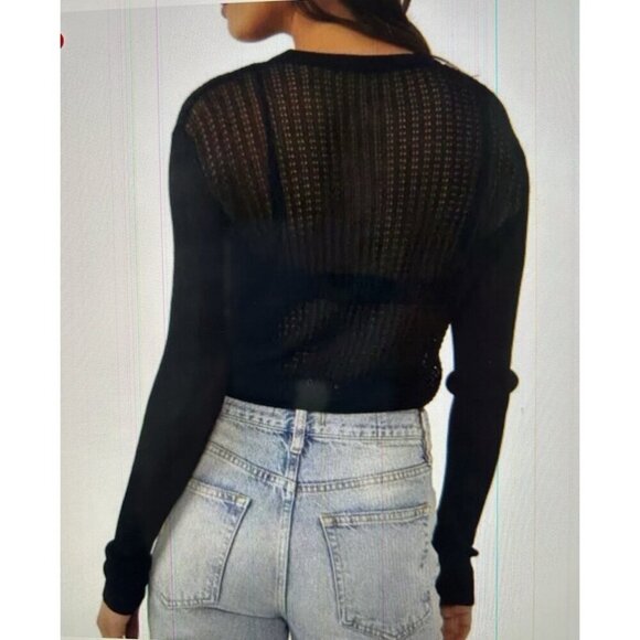 Free People H2O Crew Pullover Open Weave Knit Crop Top Black Size M - Picture 3 of 13